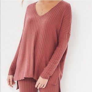 Urban Outfitters Ribbed Long Sleeve V-neck Tunic
